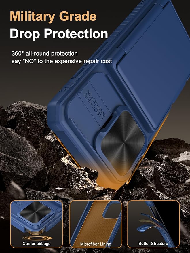 Vihibii for iPhone 16 Pro Wallet Case with Card Holder (4 Cards) [RFID Blocking] & Slide Camera Cover & Raised Edges Protect Screen, Shockproof Rugged Phone Cover for iPhone 16 Pro 6.3" 2024, Blue