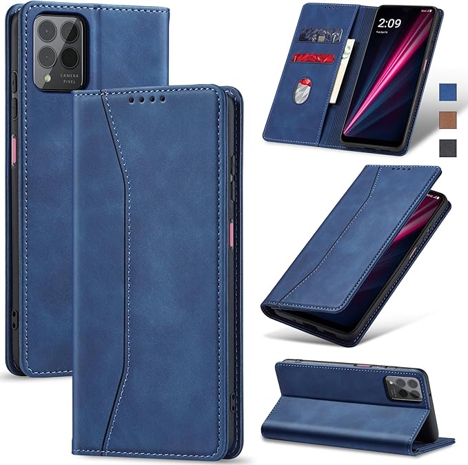 Jasonyu Flip Wallet Case for T-Mobile Revvl 6 Pro/6X Pro 5G,Leather Magnetic Folio Cover with Card Holder,Kickstand - TPU Shockproof Durable Protective Phone Case,Blue