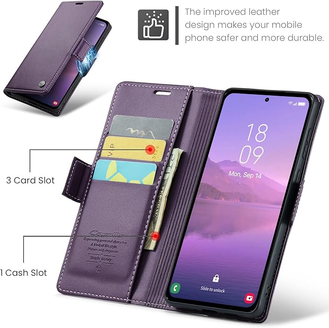 for Samsung Galaxy A35 5G Case, Premium PU Leather Wallet Case Flip Cover with [RFID Blocking][Card Holder][Stand Function] Shockproof Protective for Samsung Galaxy A35, Purple
