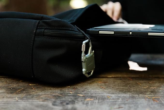 URBAN ARMOR GEAR UAG Designed for AirTag Case with Built-in Bottle Opener Monarch - Hard Shell Lock Case AirTag Holder with Durable Locking Carabiner for Keys, Luggage & Bags, Olive Drab/Silver