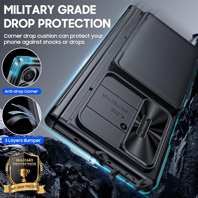 for Samsung Galaxy Z Fold 7 Case Wallet RFID [Cards Holder][Camera Cover][Kickstand] Full Body Shockproof Silicone Protective Phone Case for Galaxy Z Fold 7 Case(Black)