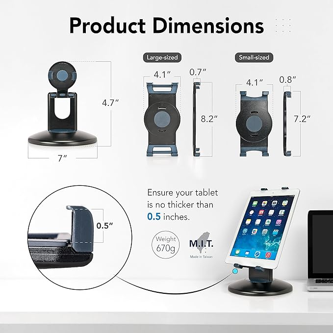 EHO Tablet Kiosk Stand, 360° Rotating Commercial Tablet Stand, Retail Kiosk, 6"-13" (Screens) Adapter Universal Holder for iPad, Air, Mini, Microsoft Surface, Most Tablets - Black