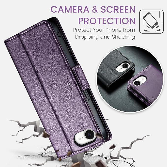 for Apple iPhone 16e Case, Premium PU Leather Wallet Case Flip Cover with [RFID Blocking][Card Holder][Stand Function] Shockproof Protective for iPhone 16E 6.1", Purple