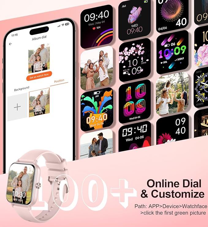 Smart Watch for Women Answer/Make Calls, 1.83'' Touchscreen Smartwatch with 100+ Sport/Heart Rate Sleep Monitor/Pedometer/AI Voice, Waterproof Fitness Activity Tracker, Compatible Android/iOS, Pink