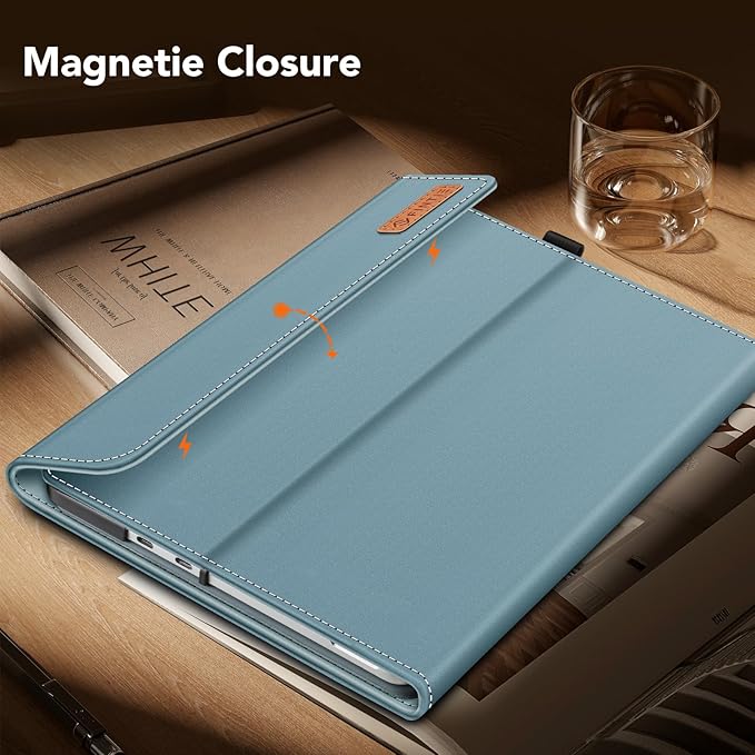 Fintie Case for Microsoft Surface Pro 12 Inch 1st Edition (2025), Multiple Angle Viewing Portfolio Business Cover with Pocket & Stylus Holder, Compatible with Type Cover Keyboard (Ocean Blue)