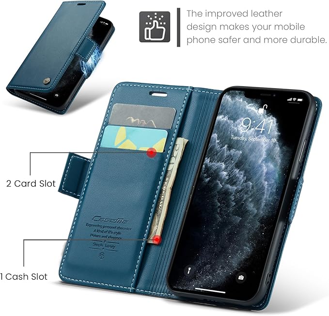 for iPhone 11 Pro Case, Premium PU Leather Wallet Case Flip Cover with [RFID Blocking][Card Holder][Stand Function] Shockproof Protective for iPhone 11 Pro 5.8", Blue