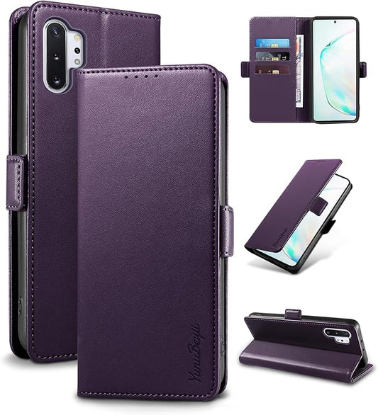 Wallet Flip Case for Samsung Galaxy Note 10 Plus/Note10+ - [RFID Blocking] Luxury PU Leather Card Holder Magnetic Phone Cover with Kickstand,Shockproof Protective Case,Purple