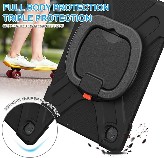 BATYUE Case for Samsung Galaxy Tab S6 Lite 10.4 Inch 2024/2022/2020 (SM-P610/SM-P613/SM-P615/SM-P619/SM-P620), Protective Case with Shoulder Strap, 360° Swivel Stand, Shockproof Drop; for Kids - Black