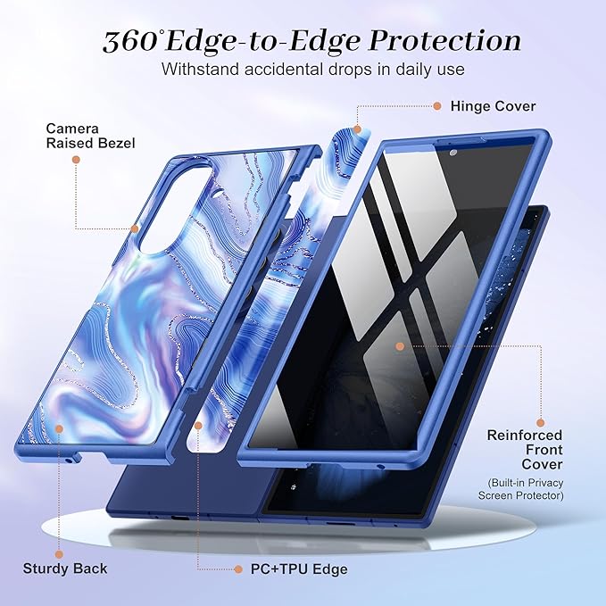 GVIEWIN for Samsung Galaxy Z Fold 7 Case with Privacy Screen Protector [Compatible with Magsafe][Built-in Kickstand] Magnetic Full-Body Hinge Protection Slim Phone Case for Z Fold 7, Aurora/Azure Blue