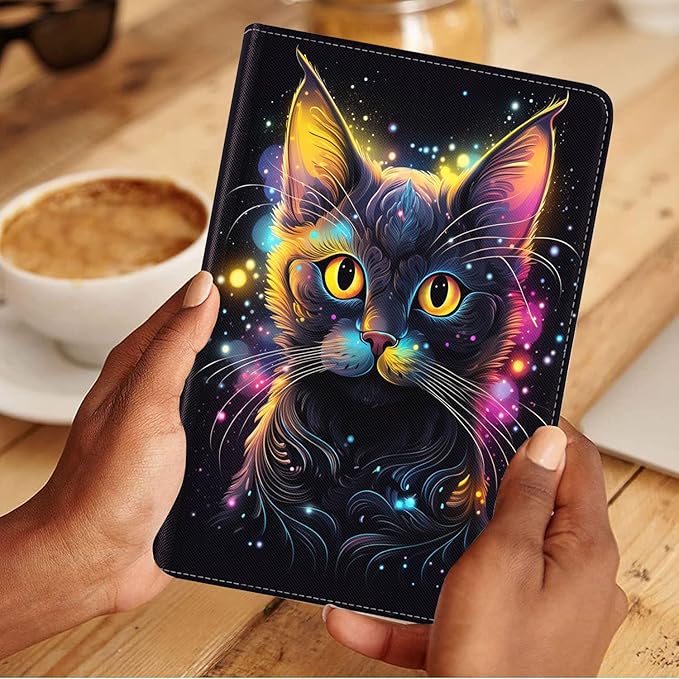 Case for Samsung Galaxy Tab S10 Lite / S10 FE / S9 FE 10.9-Inch / S9 11-Inch, Slim Lightweight PU Leather Stand Cover with Auto Wake/Sleep, Glitter Black Cat Face