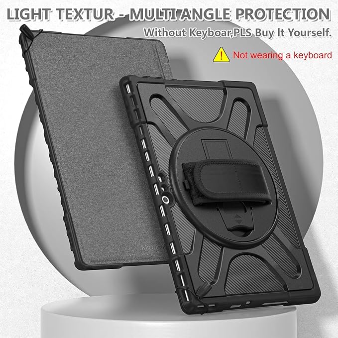 Junfire Surface Pro 7 Plus Case with Keyboard - Surface Pro 7/6/5/4 Shockproof Rugged Case with Kickstand Hand Strap & Keyboard- Black