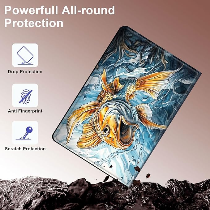 Case for Samsung Galaxy Tab S10 FE/ S9 FE 5G 10.9 Inch/Tab S9 11 Inch, Slim PU Leather Stand Cover with Auto Wake/Sleep, Multi-Angle Viewing & Shockproof, Angry Carp