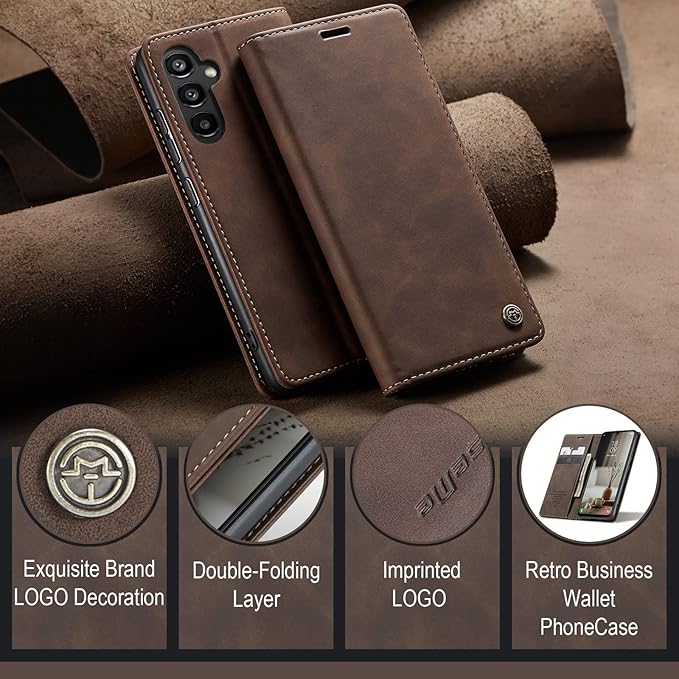 for Samsung Galaxy A34 5G Case, Flip Wallet Leather Case with Card Holder Magnetic Closure Shockproof Kickstand Protective Phone Cases Cover for Galaxy A34 6.6 Inch,Coffee