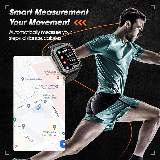 Rgthuhu Military Smart Watches for Men (Answer/Make Call), 100M Waterproof Rugged Smart Watch for Android Phones and iPhone, 1.9" Outdoor Sports Fitness Tracker with Heart Rate, Sleep Monitor, Black