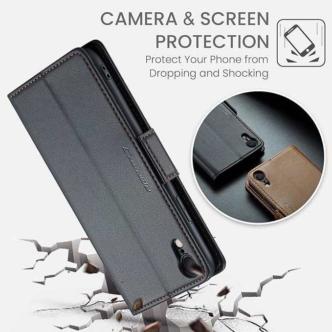 for iPhone XR Case, Premium PU Leather Wallet Case Flip Cover with [RFID Blocking][Card Holder][Stand Function] Shockproof Protective for Apple iPhone XR, Black