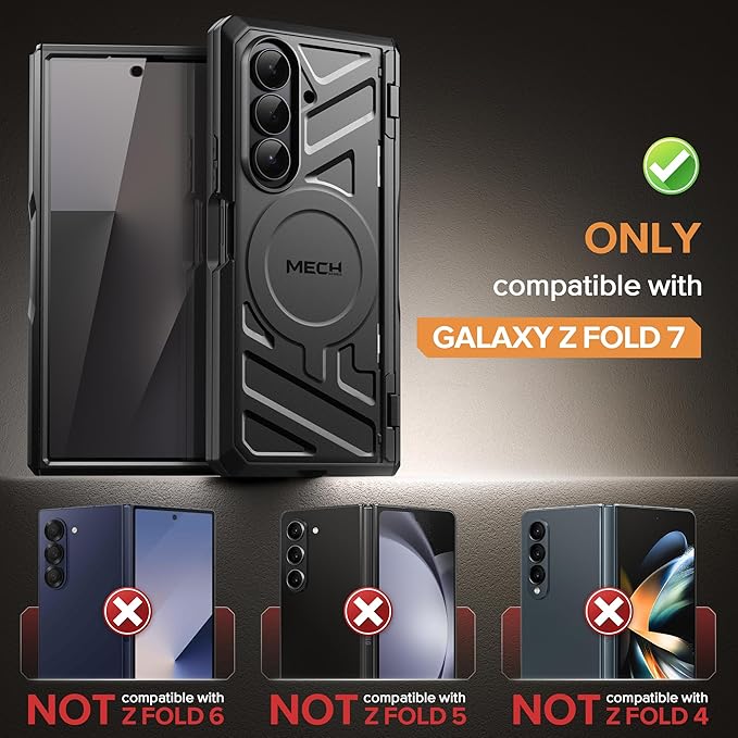 TONGATE for Galaxy Z Fold 7 Case with Privacy Screen Protector, [Compatible with MagSafe][Anti Spy] Shockproof Phone Case, Built-in Stand & Belt Clip & Hinge Cover for Samsung Z Fold 7 2025 8", Black