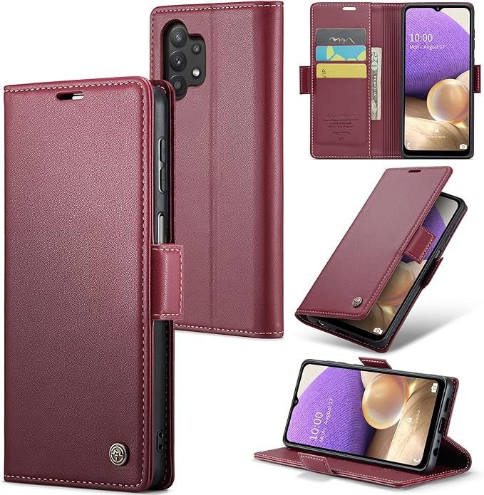 for Samsung Galaxy A32 5G Case, Premium PU Leather Wallet Case Flip Cover with [RFID Blocking][Card Holder][Stand Function] for Samsung Galaxy A32 5G (Non 4G Version), Red