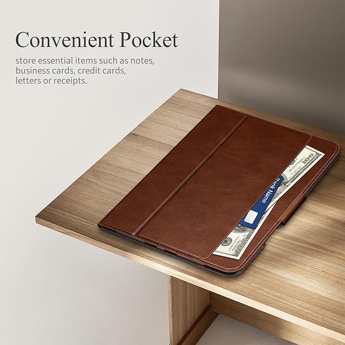 auaua Case for iPad Pro 13 Inch 2024 (M4), with Pencil Holder and Pocket, Multiple Viewing Angles, Magnetic Closure, Auto Sleep/Wake (Brown)
