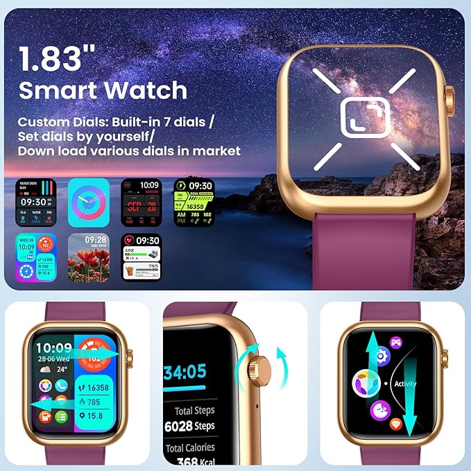 Smartwatch Women Fitness Tracker Watch: Red Smart Watches for Women Make Answer Bluetooth Call Android Phones iPhone Compatible 123+ Sport Modes IP68 Waterproof Digital Pedometer Heart Rate Monitor