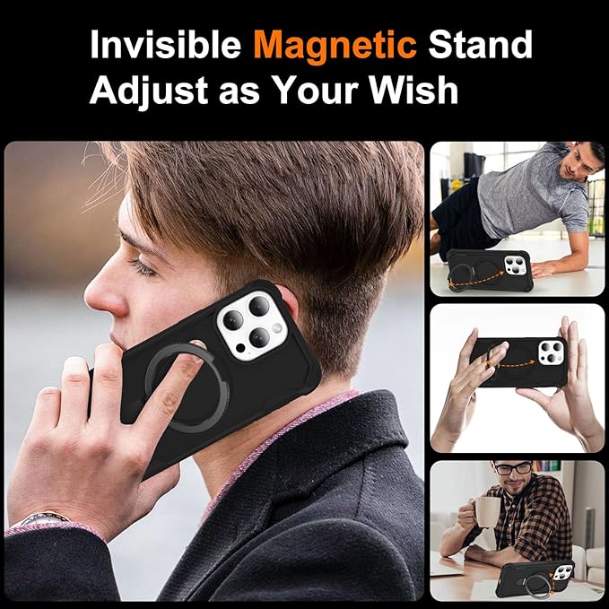 Compatible with iPhone 12 Pro Max Case & iPhone 13 Pro Max Case with Invisible Magnetic Ring Stand [Compatible with Magnetic] [Military Drop Protection] Shockproof Slim Case 6.7 Inch, Black