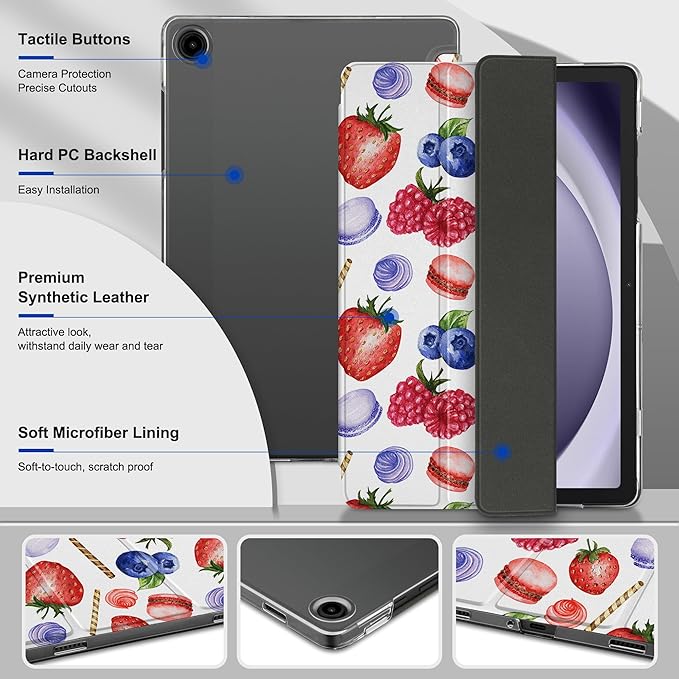 DONGKE Case for Samsung Galaxy Tab A9+/A9 Plus 11 inch 2024 2023 (SM-X210/X216/X218), Slim Stand Hard PC Translucent Back Shell Smart Cover, Auto Wake/Sleep - Lovely Fruits