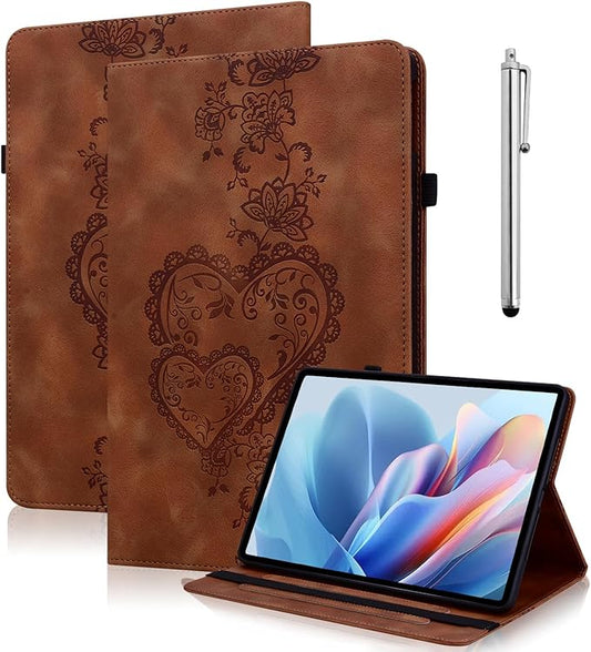 Case for Lenovo Yoga Tab Plus 12.7" 2025 PU Leather Flip Folio Tablet Case with Elastic Band & Card Slots/Holder, Multi-Angle Viewing Stand Cover, Brown