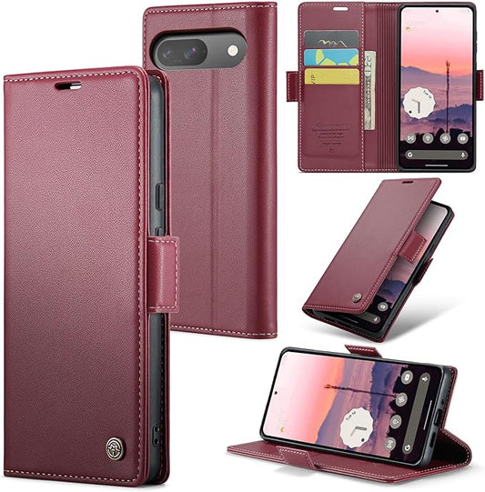 for Google Pixel 9/9 Pro Case, Premium PU Leather Wallet Case Flip Cover with [RFID Blocking][Card Holder][Stand Function] Shockproof Protective for Google 9/9 Pro, Red