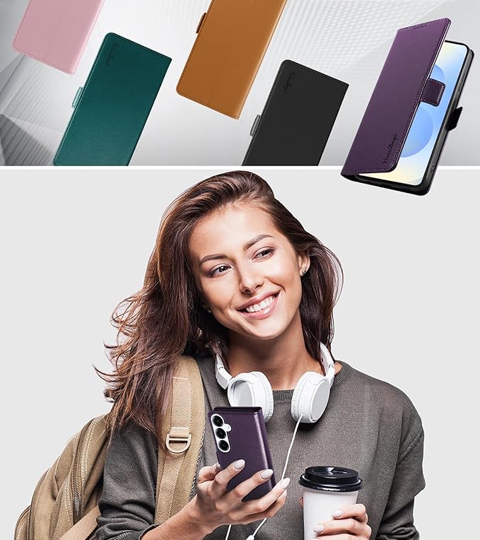 Wallet Flip Case for Samsung Galaxy S25 Plus/S25+ 5G - [RFID Blocking] Luxury PU Leather Card Holder Magnetic Phone Cover with Kickstand,Shockproof Protective Case,Purple