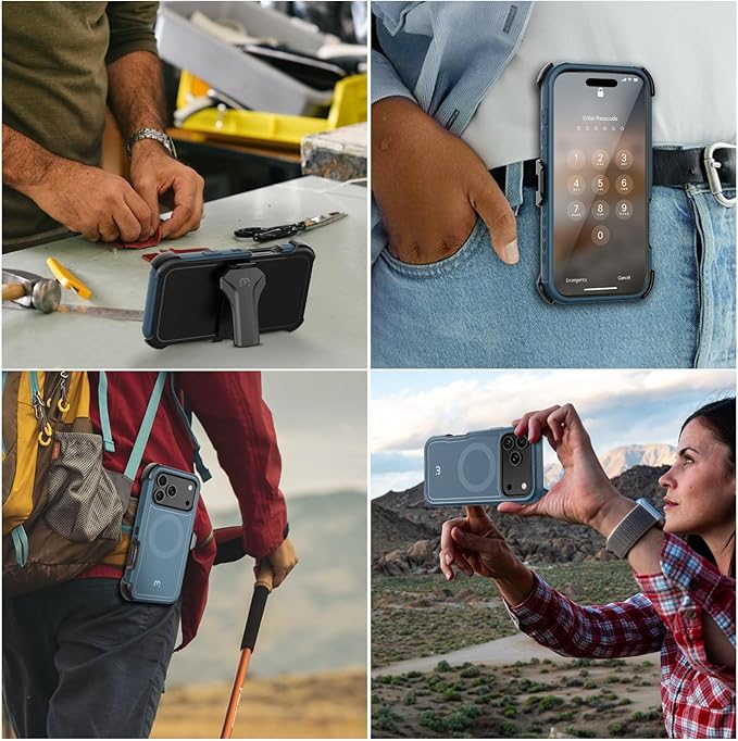 M MYBAT PRO For iPhone 17 Pro Max Case with Belt Clip Holster, Maverick Series 17 Pro Max Case[Compatible with Magsafe]w/Screen Protector,Anti-Drop,with 360°Rotating Kickstand,Heavy Duty Protection