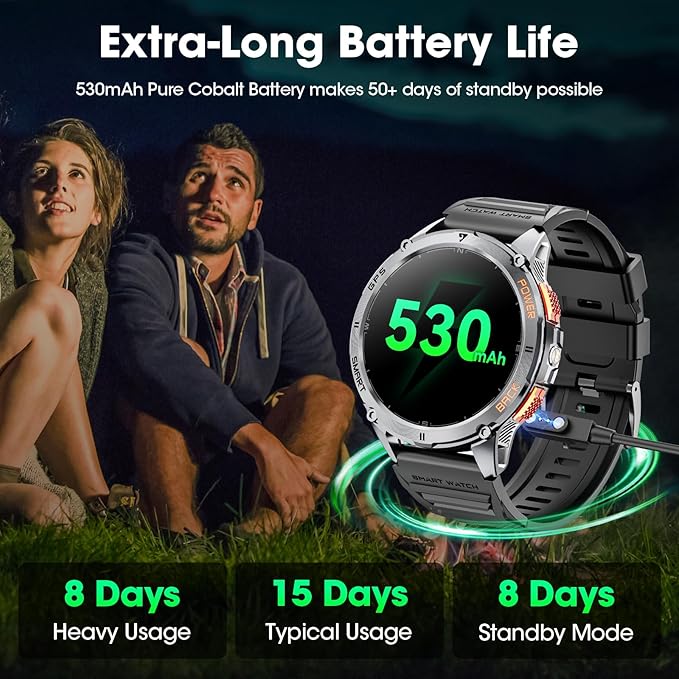 Military Smart Watch for Men with GPS, 1.43" AMOLED Bluetooth Call Smartwatch with LED Flashlight, Rugged Smart Watches for Android iOS, IP68 Waterproof Fitness Tracker with Heart Rate (Black)