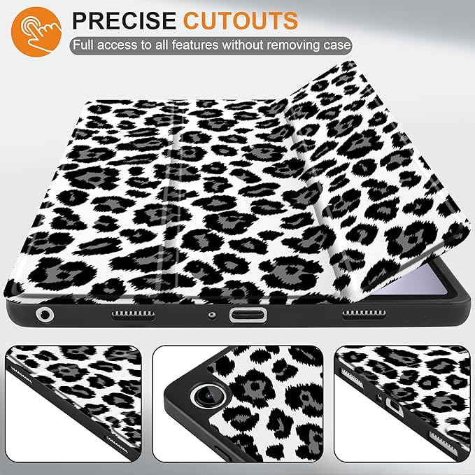 MEEgoodo Case for Samsung Galaxy Tab A9 Plus 11 inch Cover 2024 2023 with S Pen Holder,A9+ Smart Tablet Cases with Leather Trifold Stand+Soft TPU Back Shell+Smart Auto Wake/Sleep,Snow Leopard Texture