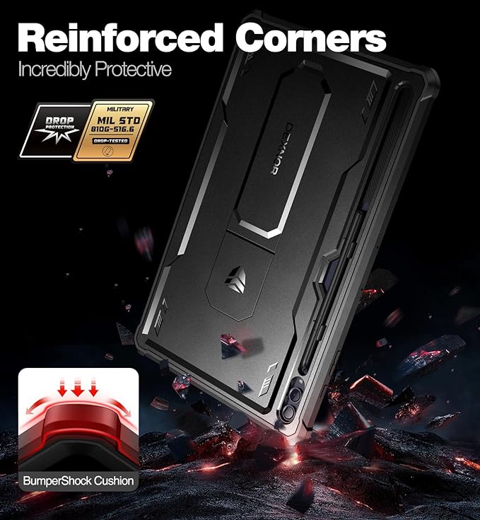 Dexnor Case for Samsung Galaxy Tab S10 Ultra (2024), S9 Ultra(2023), S8 Ultra(2022) 14.6 Inch, [Built in Screen Protector & Kickstand] with Pen Holder Heavy Duty Shockproof Protective Cover - Black