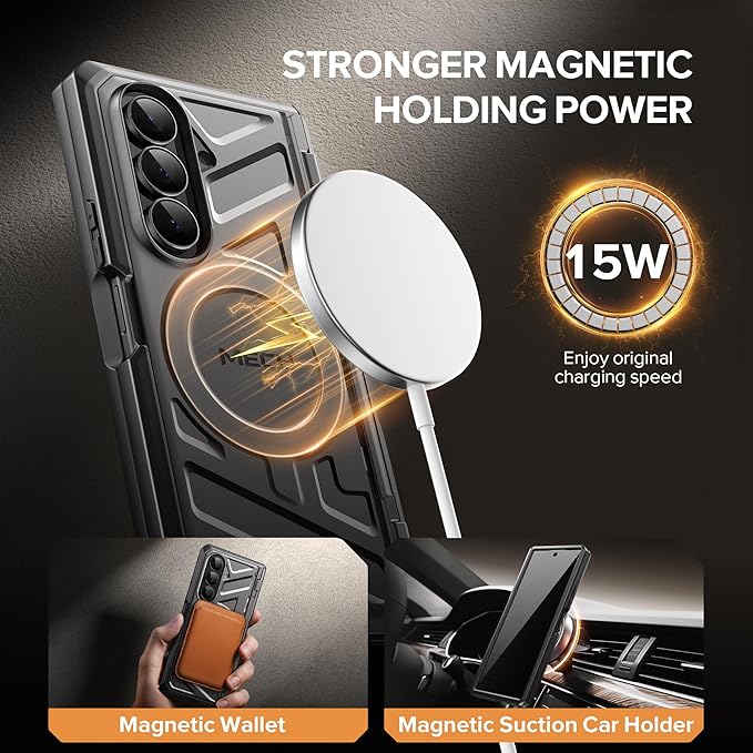 TONGATE for Galaxy Z Fold 7 Case with Privacy Screen Protector, [Compatible with MagSafe][Anti Spy] Shockproof Phone Case, Built-in Stand & Belt Clip & Hinge Cover for Samsung Z Fold 7 2025 8", Black