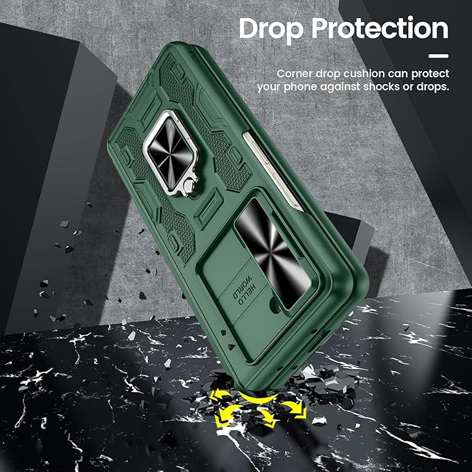 VEGO for Galaxy Z Fold 5 Case with Stand, 360°Ring Magnetic Kickstand & Hinge Protection & Front Screen Protector & Camera Cover & Belt Clip Holster Cover - Dark Green