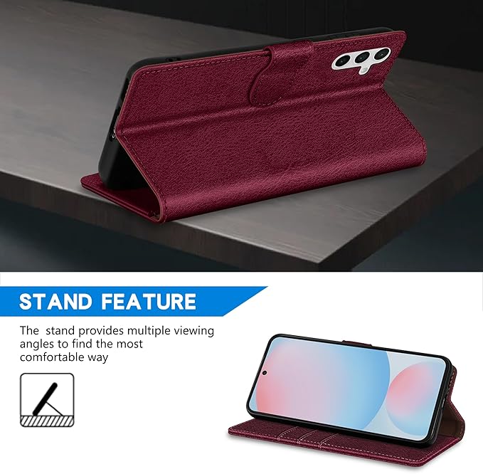 ZZXX for Samsung Galaxy S25 Wallet Case with [RFID Blocking] Card Slot Kickstand Magnetic Closure Leather Flip Fold Protective Phone Case for Samsung Galaxy S25 5G Case Wallet(Wine Red-6.2 inch)