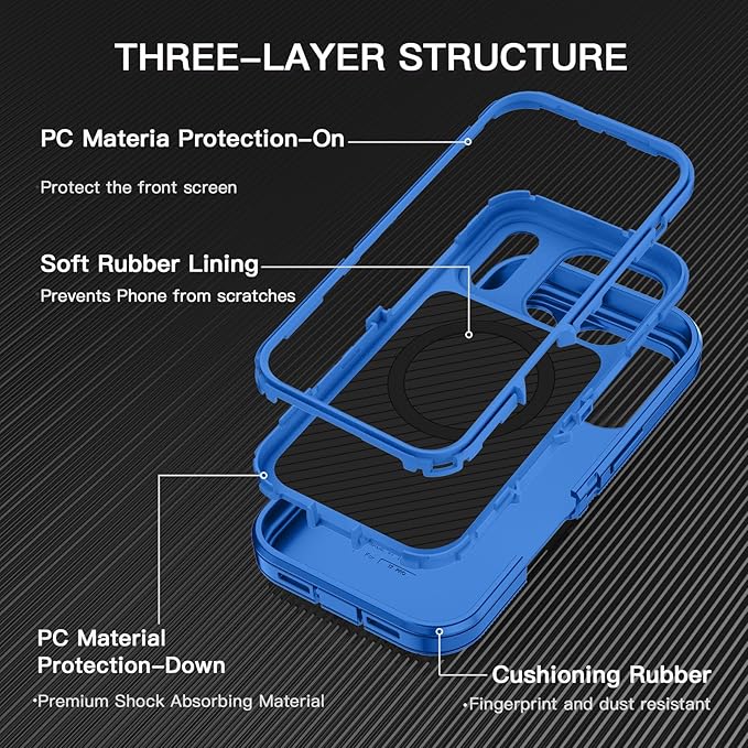 for iPhone 17 Pro Max Case [Compatible with MagSafe] Shockproof 3-Layer Full Body Protection [Without Screen Protector] Rugged Heavy Duty Cover Case for Apple iPhone 17 Pro Max,Sea Blue