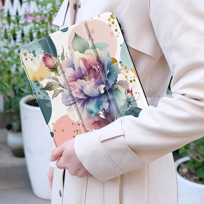 Case for Samsung Galaxy Tab S8 2022 & S7 2020, Shockproof Tablet Case for Samsung Tab S8/S7 11 inch with Auto Sleep/Wake & Trifold Stand & Soft TPU Back Cover, Peonies Flowers