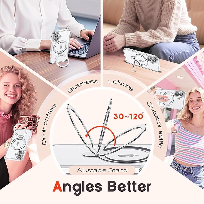 Compatible with Clear iPhone 16 Case with Magnetic Stand [Compatible with Mag-Safe][Full Camera Len Protectors] Shockproof Phone Case for iPhone 16 6.1’’,Clear