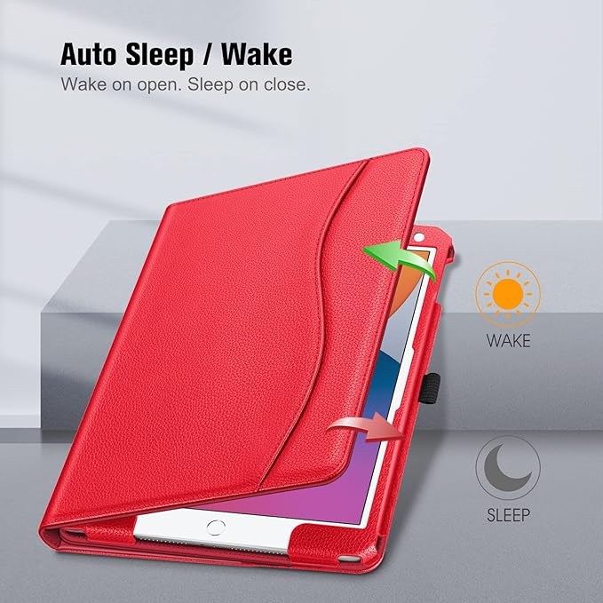 Fintie Case for iPad 9th / 8th / 7th Generation (2021/2020/2019) 10.2 Inch - [Corner Protection] Multi-Angle Viewing Stand Cover with Pocket & Pencil Holder, Auto Sleep Wake, Red