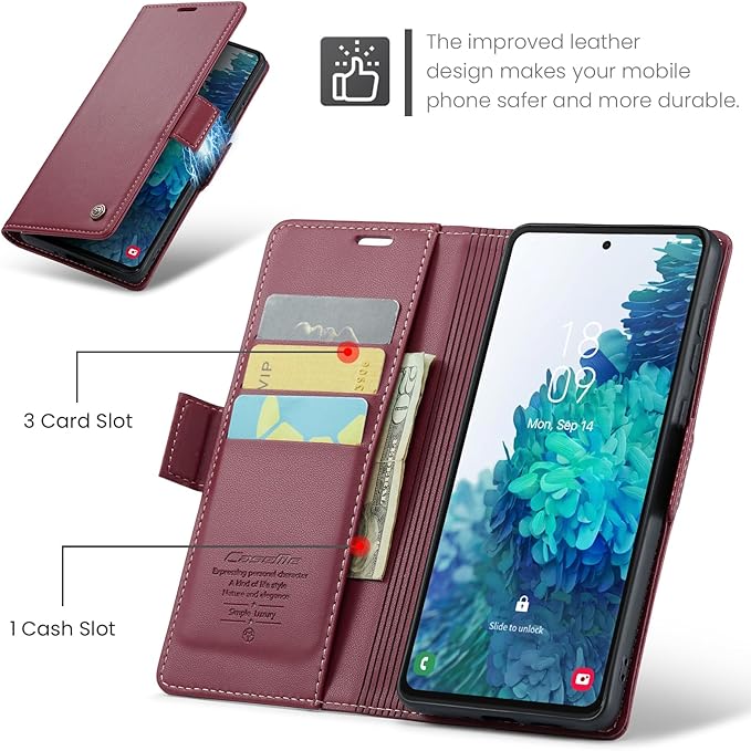 Case for Samsung Galaxy S20 FE Wallet Case, RFID Blocking PU Leather Flip Folio Cover Card Holder Kickstand Shockproof Phone Case Compatible with Samsung Galaxy S20 FE, Red