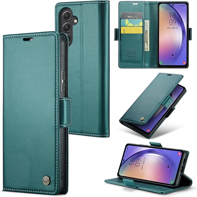 for Samsung Galaxy A54 5G Case, Premium PU Leather Wallet Case Flip Cover with [RFID Blocking][Card Holder][Stand Function] Shockproof Protective for Samsung Galaxy A54, Blue-Green