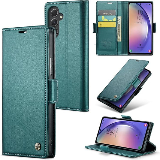 for Samsung Galaxy A54 5G Case, Premium PU Leather Wallet Case Flip Cover with [RFID Blocking][Card Holder][Stand Function] Shockproof Protective for Samsung Galaxy A54, Blue-Green