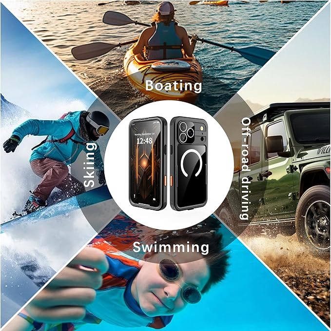 GOLDJU Magnetic for iPhone 17 Pro Max Case-Waterproof, Built-in Screen & Camera Protector-IP68 Underwater Full Body 16FT Military Dropproof Shockproof Case for 17 Pro Max 6.9''- Black