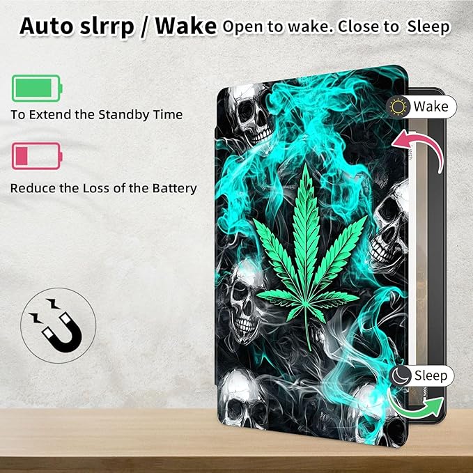 Case for Samsung Galaxy Tab A9+/A9 Plus 11 Inch 2023 Tablet Case, 360 Degree Rotating Folio Stand Smart Cover for Galaxy Tab A9+ Tablet SM-X210/X216/X218, Auto Sleep/Wake, Leaf Skull