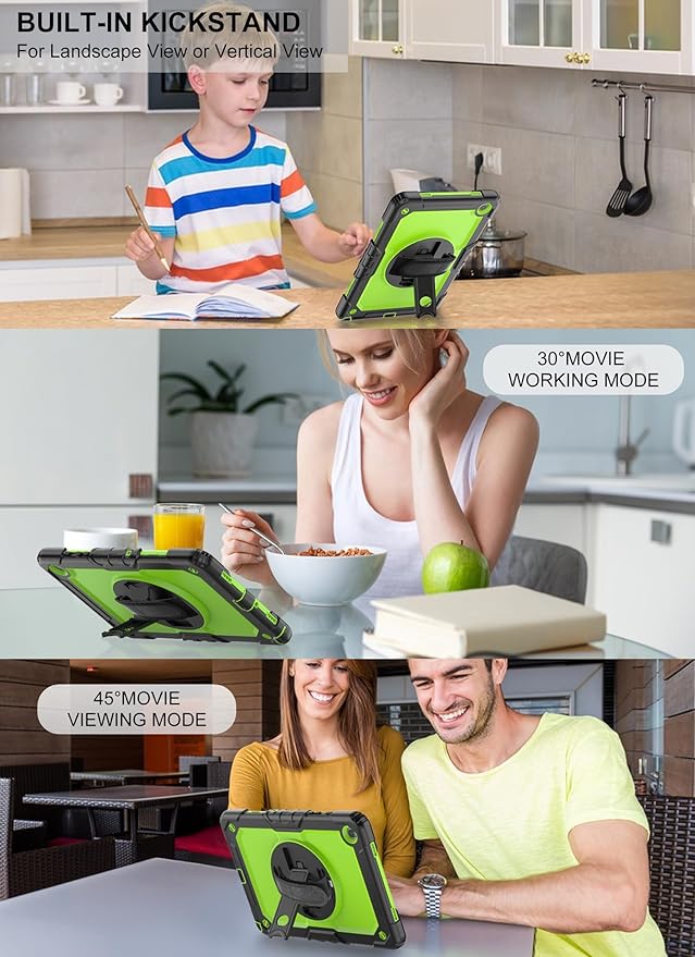 Case for Samsung Galaxy Tab A9 Plus Tablet Case 11-inch [with Tempered Glass Screen Protector] Heavy Duty Shockproof Cover, Rotating Kickstand, Shoulder & Hand Strap (Green)