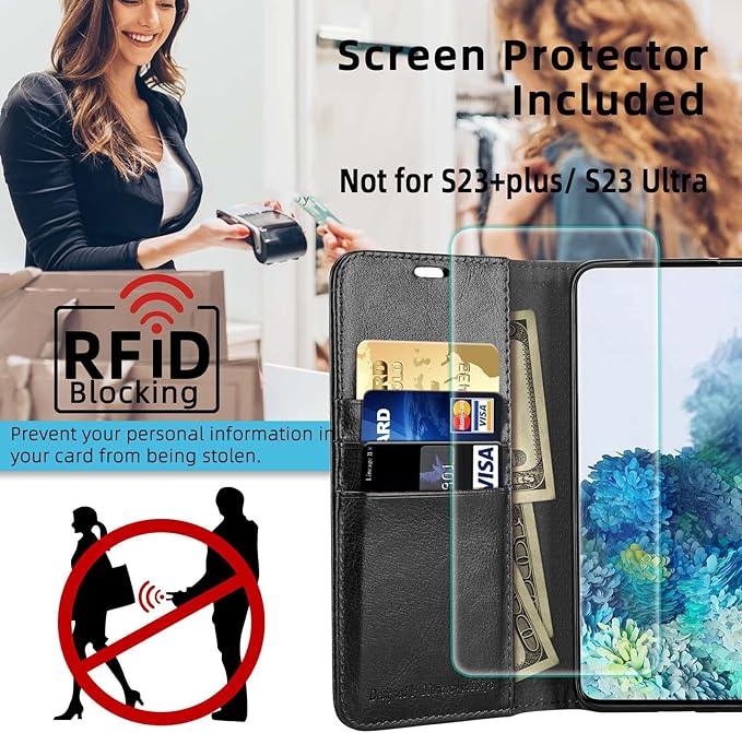 MONASAY Wallet Case Compatible for Galaxy S23 5G,[RFID Blocking] Flip Folio Leather Cell Phone Cover with Credit Card Holder, 6.1 inch, Pinksand