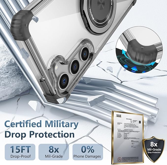 for Samsung Galaxy S23 Case Magnetic Compatible with MagSafe Wireless charging,with 360°Kickstand Ring,for S23 Phone Case with Screen Protector, Military Grade Drop Protection Shockproof Black