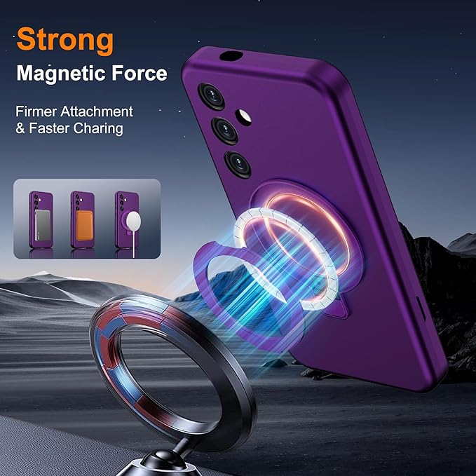 Designed for Samsung Galaxy S24 Case with Magnetic Ring Stand [Compatible with Mag-Safe][Military Grade Drop Protection][Build in Kickstand] Shockproof Galaxy S24 Phone Case 6.2",Purple