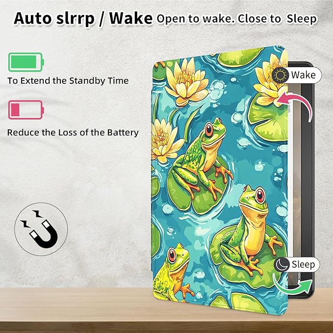 Case for Samsung Galaxy Tab S10 FE / S9 FE 5G 10.9 inch & Tab S9 11 inch, PU Leather 360° Rotating Stand Cover, Auto Sleep/Wake, Folio Smart Protective Cover, Colorful Frogs