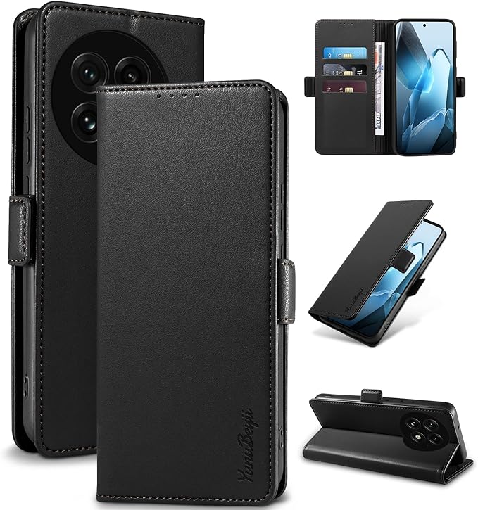 Wallet Flip Case for OnePlus 13 5G - [RFID Blocking] Luxury PU Leather Card Holder Magnetic Phone Cover with Kickstand,Shockproof Protective Case,Black